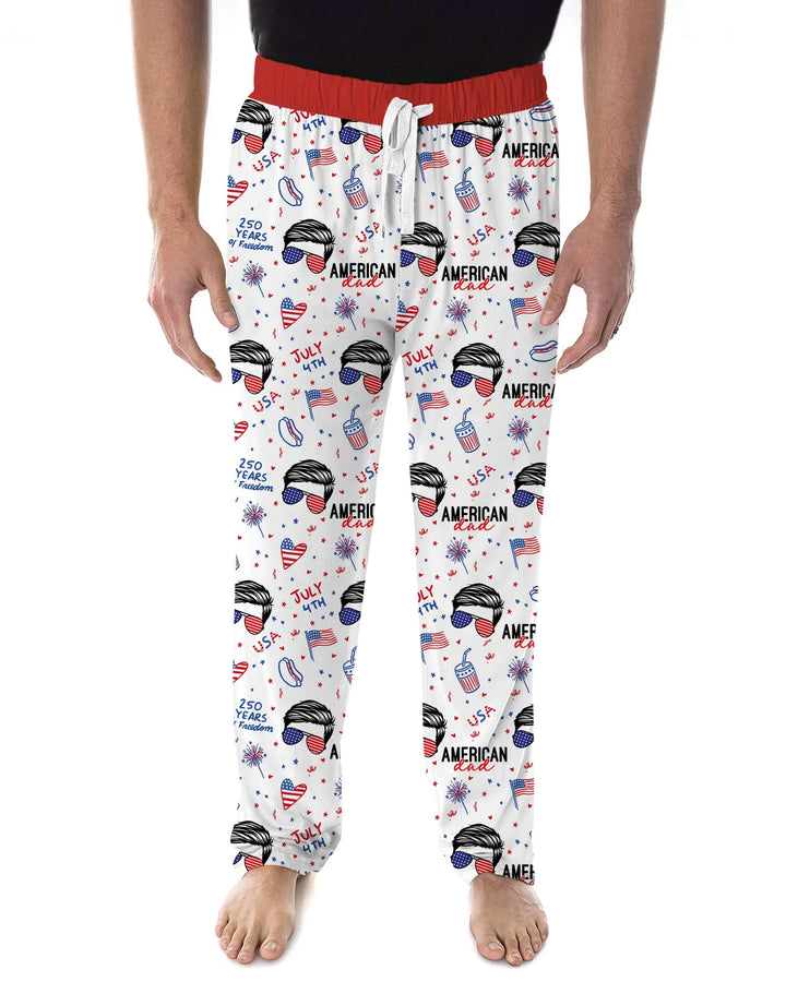 Doodle American Flag Glasses Family Matching Bamboo Men's Pajama Set