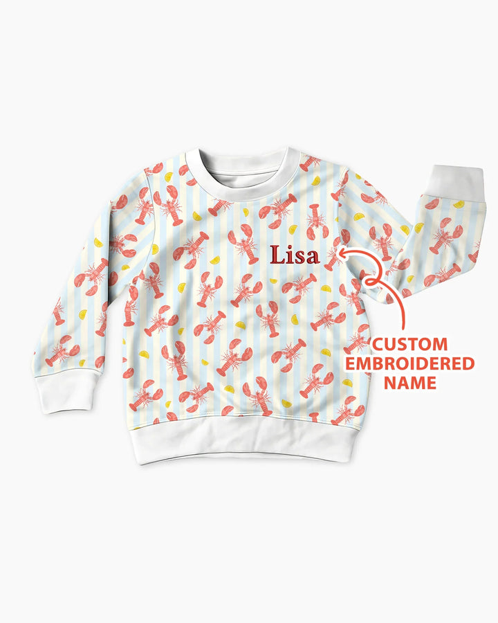Sudadera con cuello redondo de bambú personalizada bordada con diseño de cangrejo de río para bebé