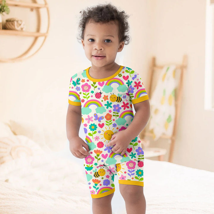 Summer Sunshine Two Piece Short Sleeve Shorts Pajama Set