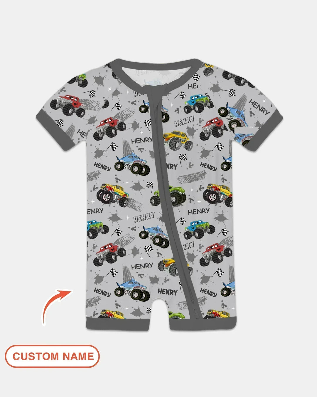 Monster Truck Dirt Jam Custom Name Daddy & Me Matching Shorty Zippy