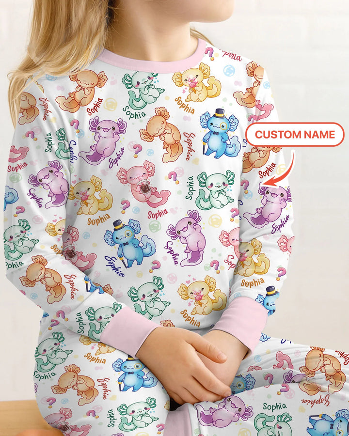 Conjunto de pijama de dos piezas de manga larga de bambú con preguntas de ajolote