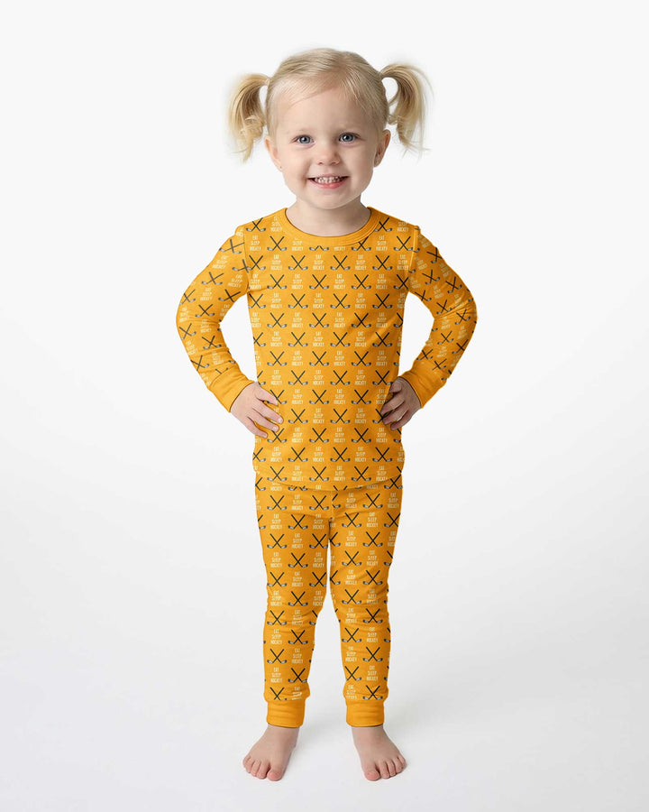 Eat Sleep Hockey Bamboo Two Piece Long Sleeve Pajama Set