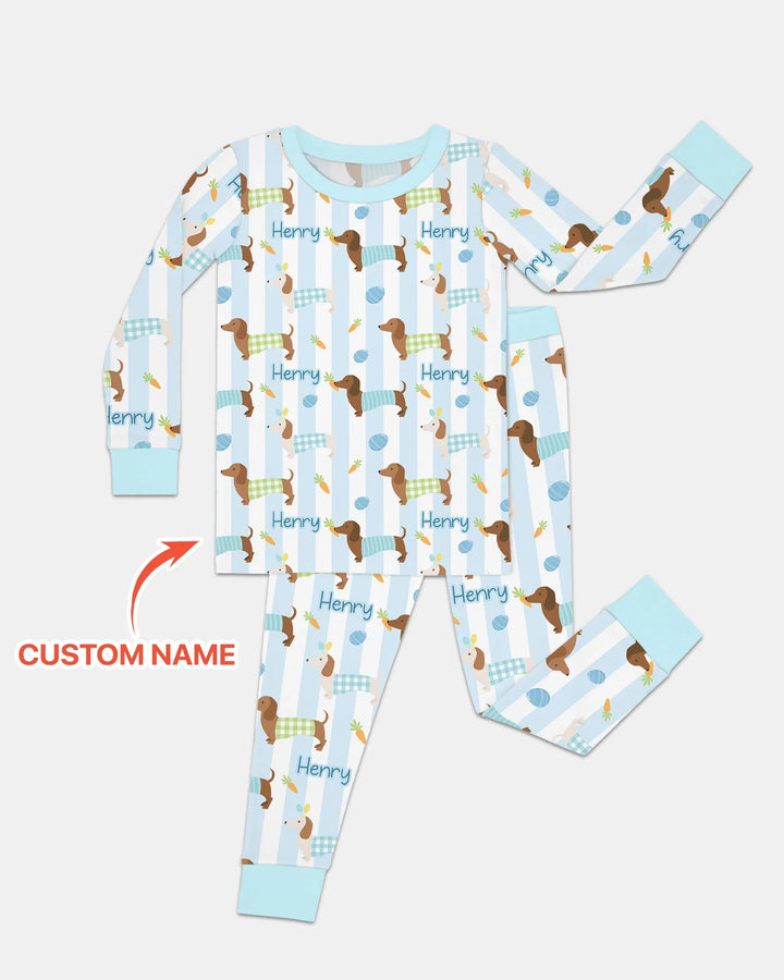 Custom Name Easter Dachshunds Family Matching Two Piece Long Sleeve Pajama Set