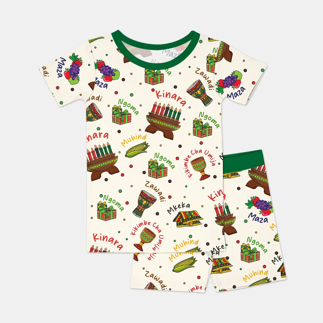 Happy Kwanzaa Family Matching Two Piece Short Sleeve Shorts Pajama Set