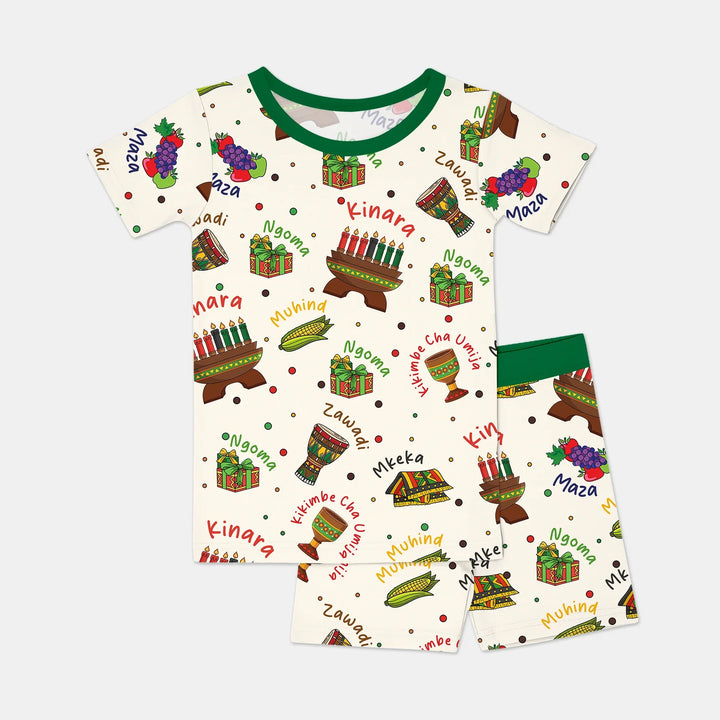 Happy Kwanzaa Family Matching Two Piece Short Sleeve Shorts Pajama Set