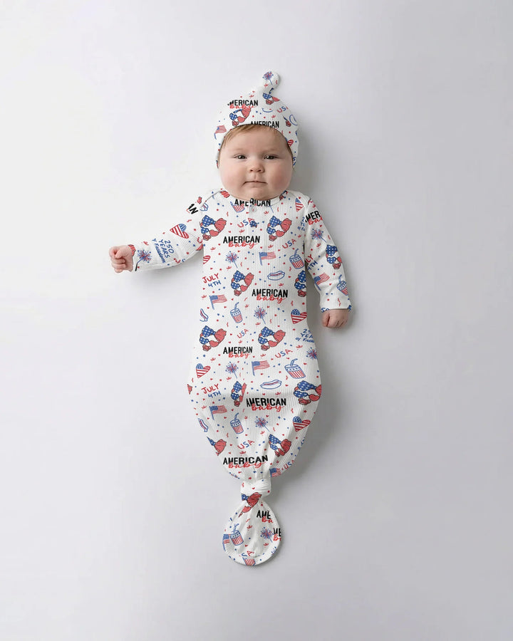 Doodle American Flag Glasses Family Matching Bamboo Knot Gown