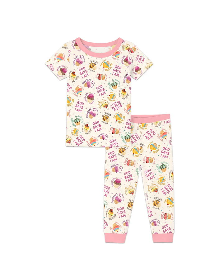 Cute Cupcake God Says I Am Bamboo Two Piece Short Sleeve Pajama Set