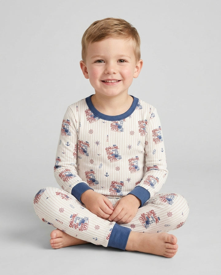 Spilling The Tea Since 1773 Family Matching Bamboo Two Piece Long Sleeve Pajama Set
