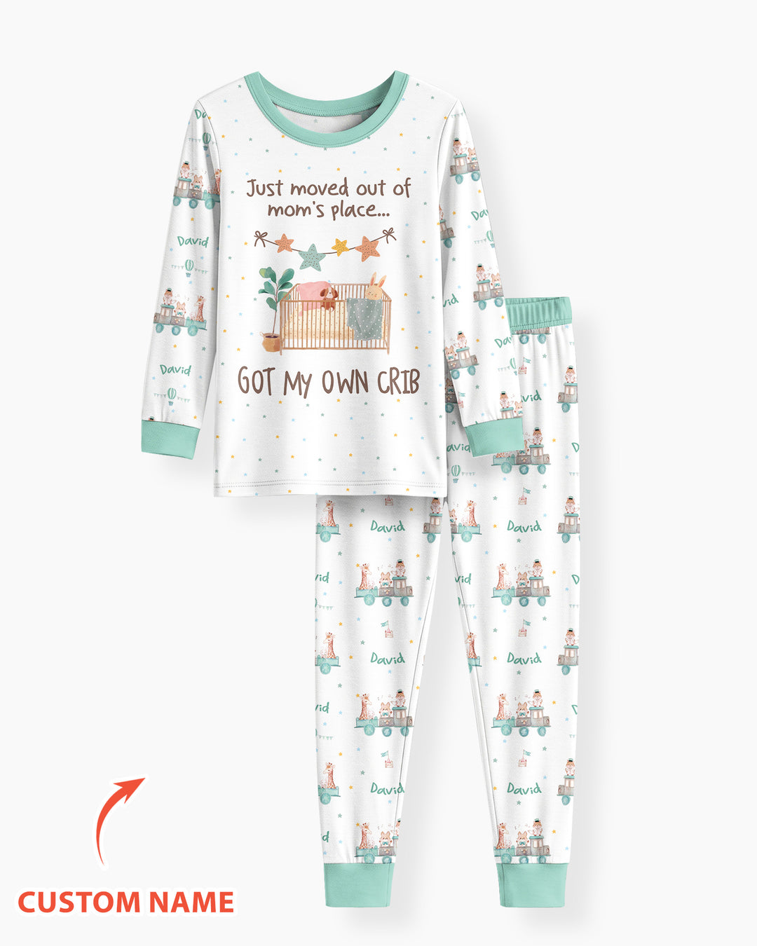 Custom Name Moved Out of My Mom's & Place Got My Own Crib Bamboo Two Piece Long Sleeve Pajama Set