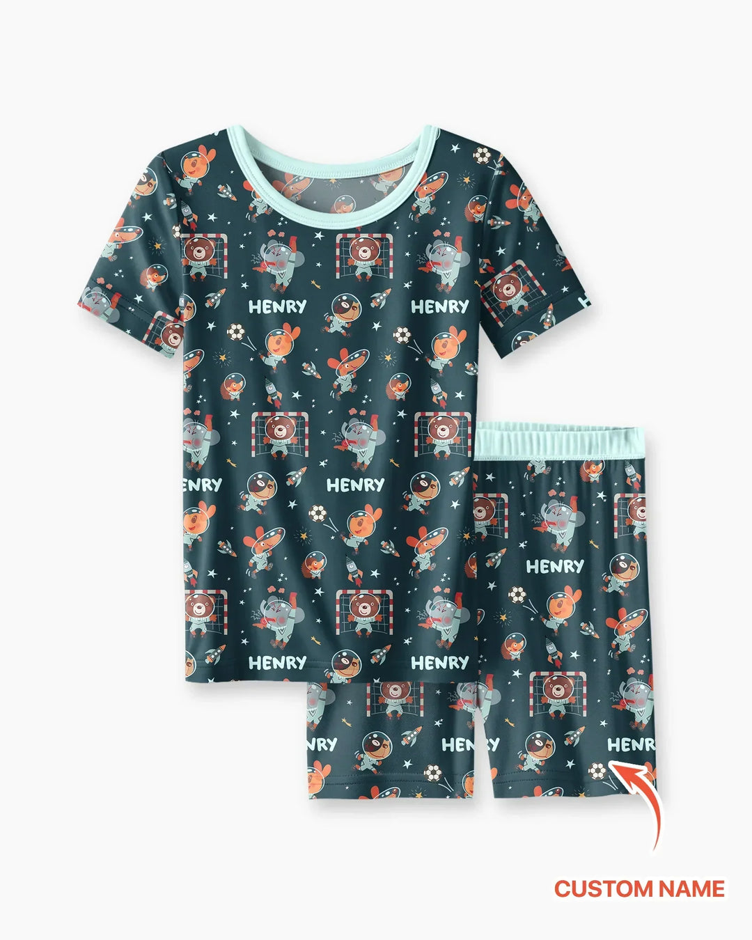 Space Soccer Bamboo Two Piece Short Sleeve Shorts Pajama Set