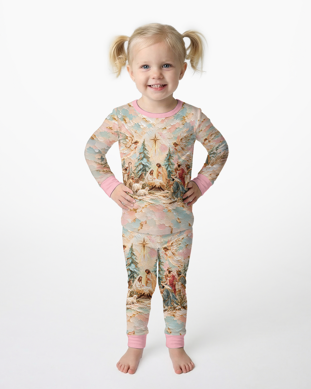 A Starry Holy Night Mommy & Me Matching Bamboo Two Piece Long Sleeve Pajama Set