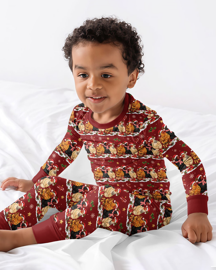 Farm Chicken Christmas Bamboo Two Piece Long Sleeve Pajama Set