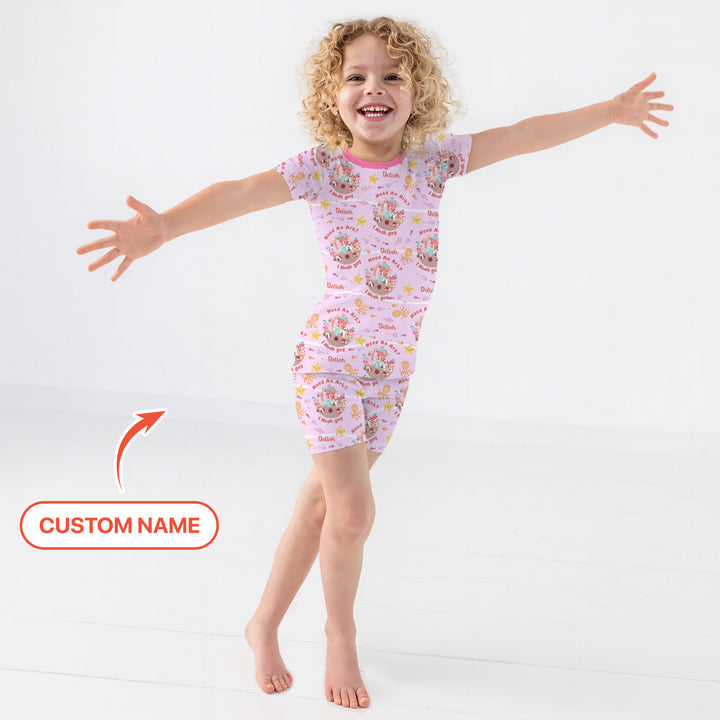 Zweiteiliges Pyjama-Set mit kurzen Ärmeln und Shorts im Sommer-Design