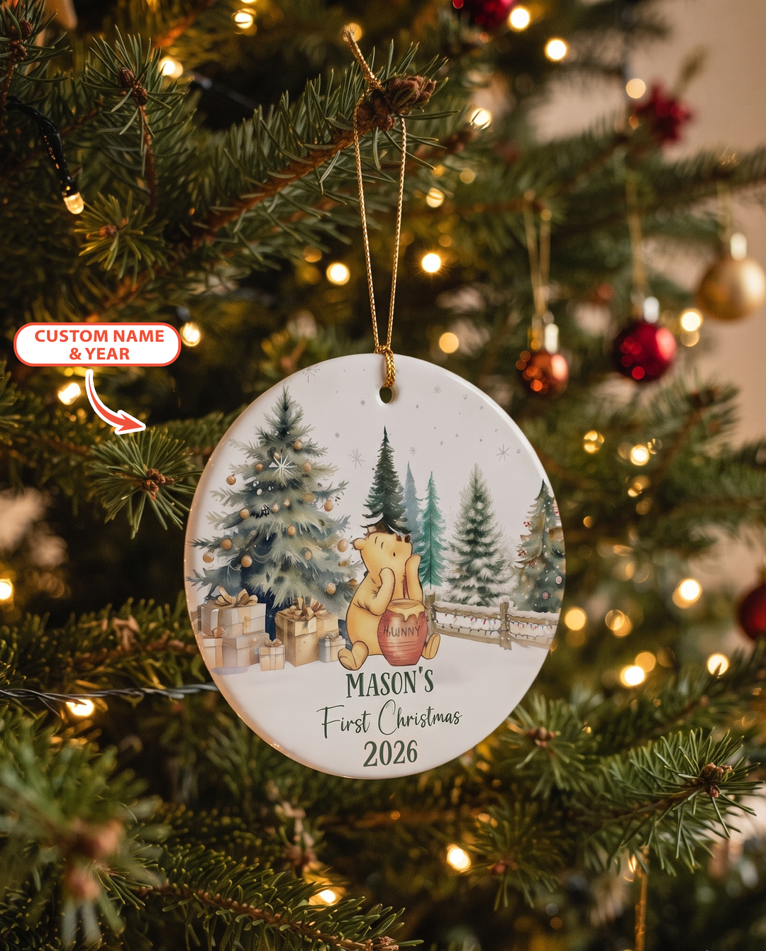 Hunny Bear First Christmas Ceramic Ornament