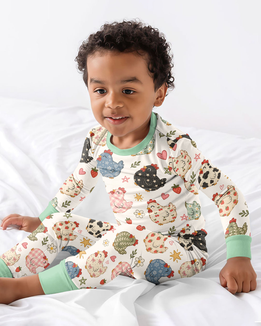 Playful Farm Chicken Bamboo Two Piece Long Sleeve Pajama Set