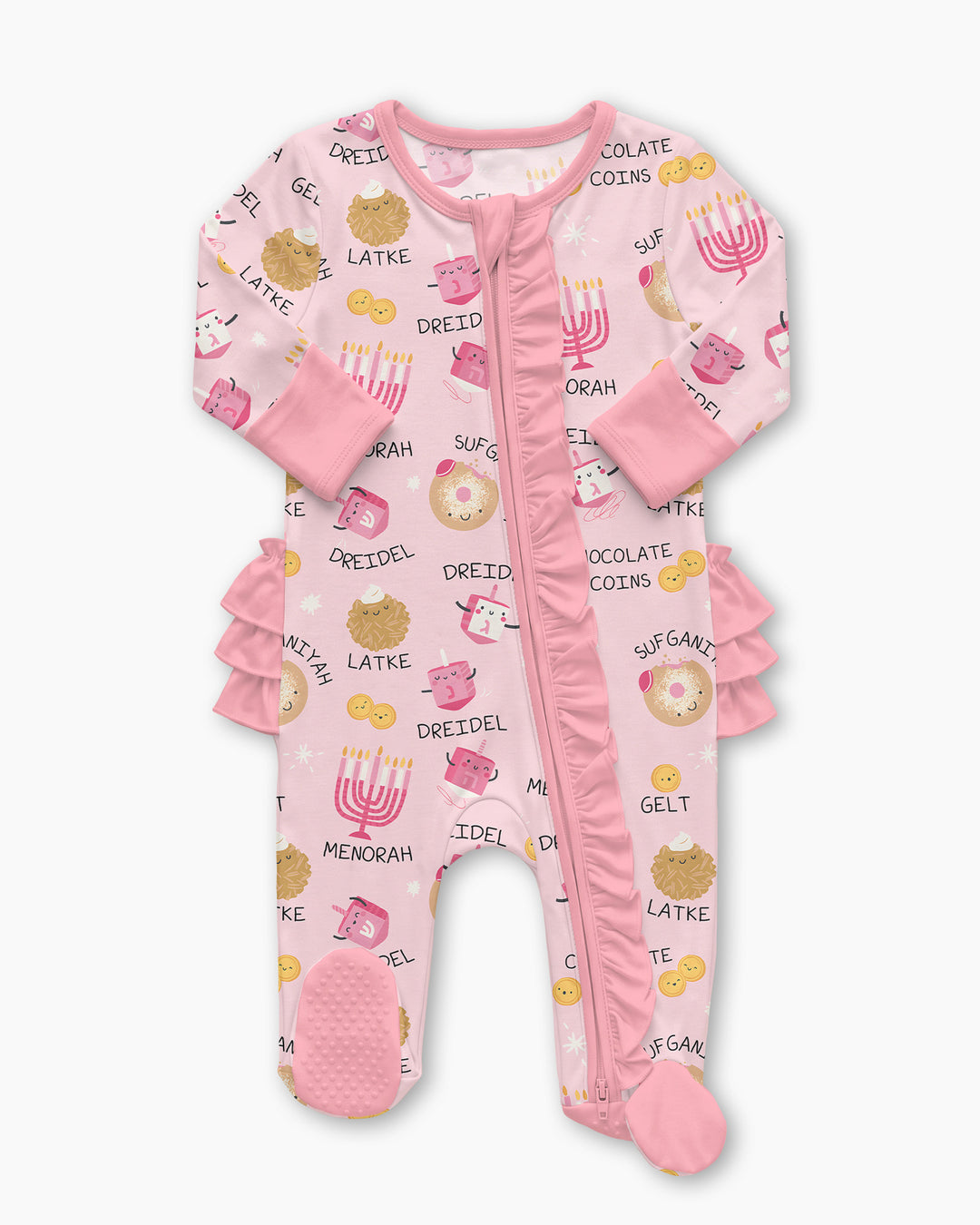 Family Hanukkah Matching Bamboo Zipper Ruffle Footie