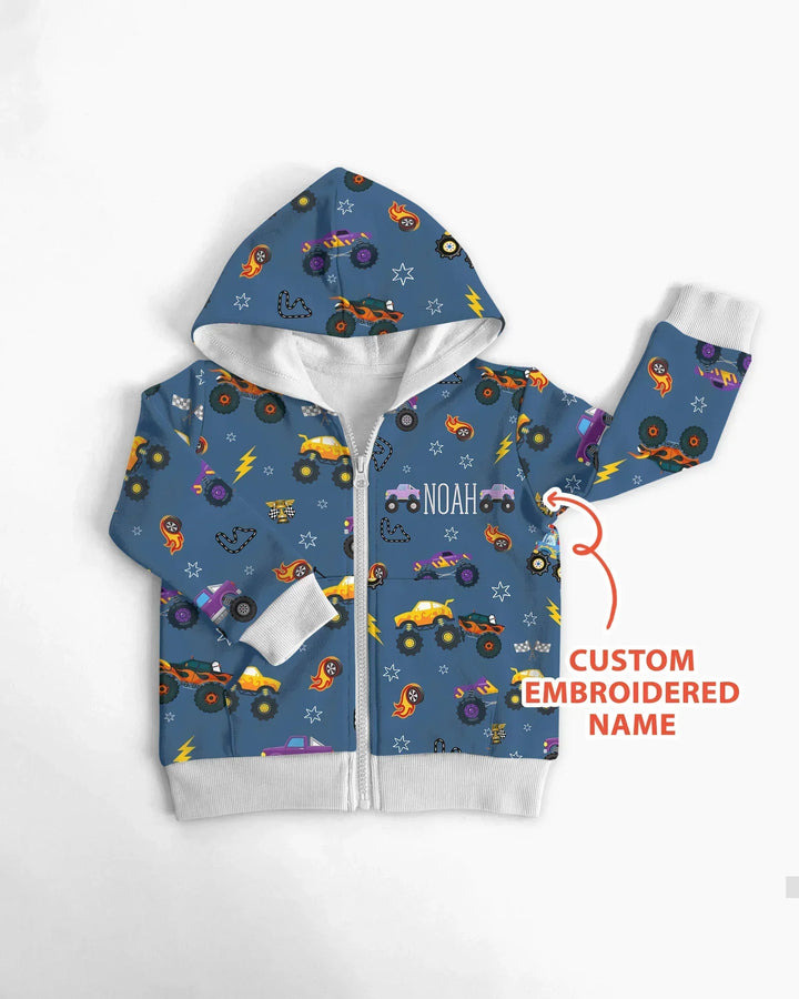 Personalisierter, bestickter Crazy Truck Bambus-Kapuzenpullover mit Reißverschluss