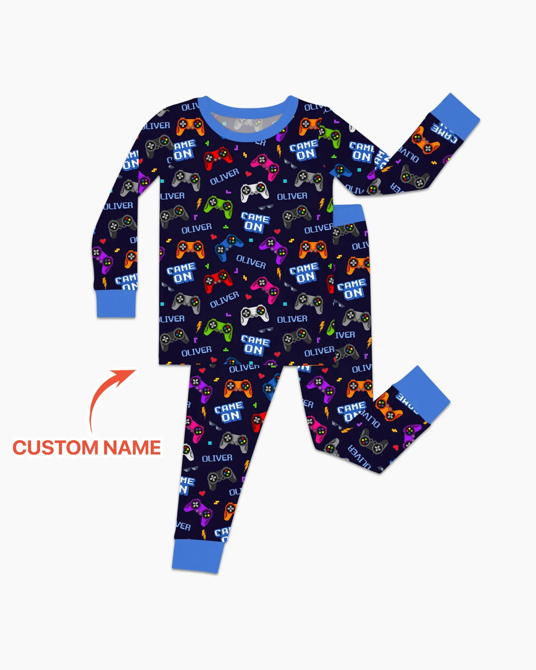 Custom Name Game On Family Matching Bamboo Two Piece Long Sleeve Pajama Set