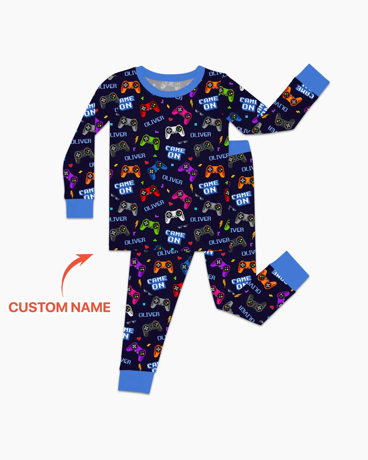 Custom Name Game On Family Matching Bamboo Two Piece Long Sleeve Pajama Set