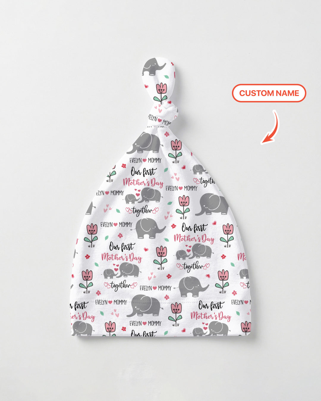 Custom Name Elephant Our First Mother's Day Knotted Hat