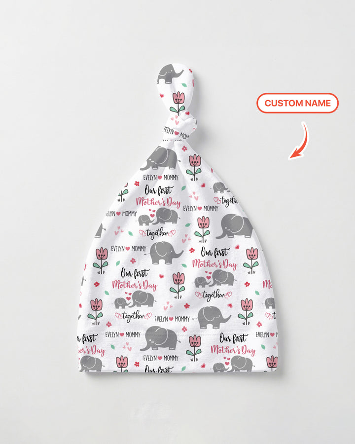 Custom Name Elephant Our First Mother's Day Knotted Hat