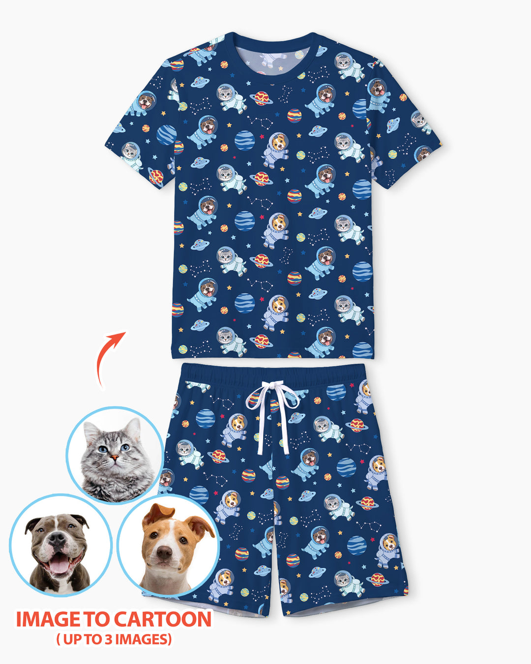 Astronaut Custom Pet Image Family Matching Bamboo Men Short Sleeve Short Pajama Set