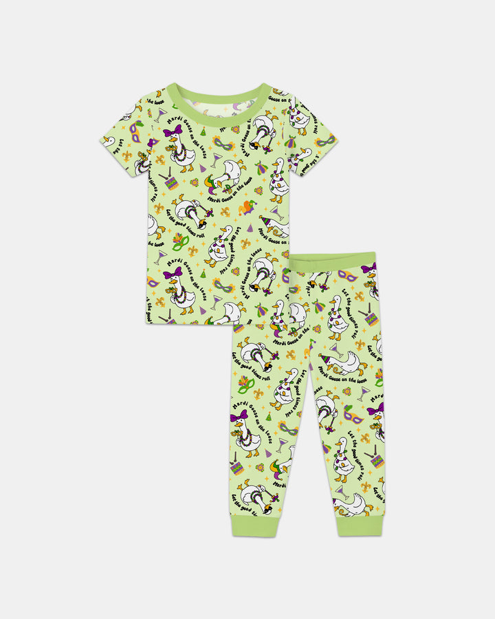 Mardi Gras Silly Goose Two Piece Short Sleeve Pajama Set