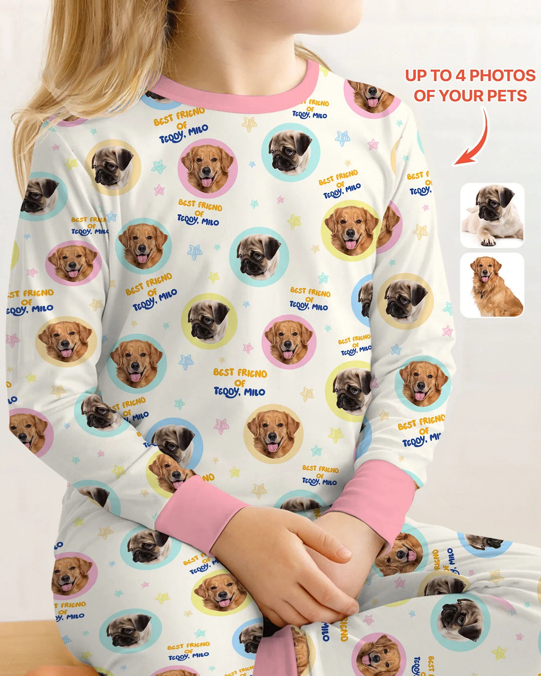 Best Friend Custom Name And Pet Photos Bamboo Two Piece Long Sleeve Pajama Set