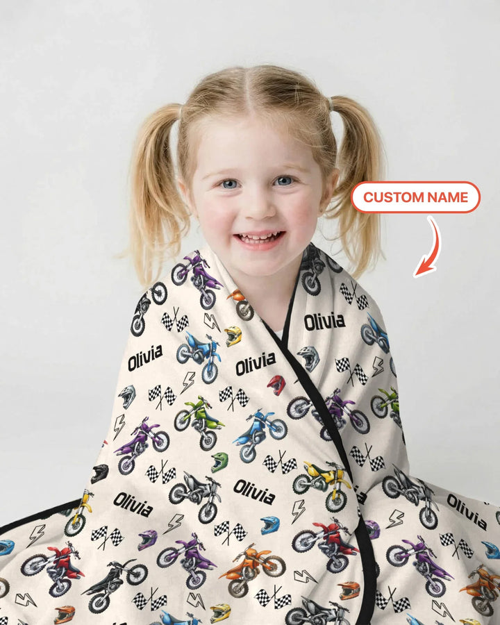 Custom Name Little Dirt Bike Rider Bamboo Blanket