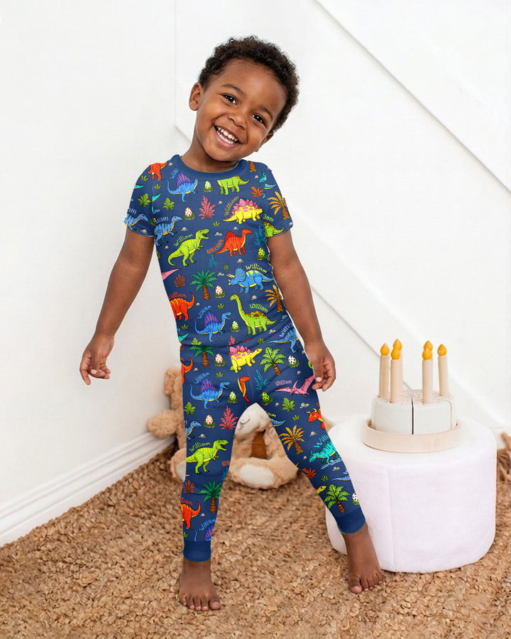 Dino Field Guide Custom Name Bamboo Two Piece Short Sleeve Pajama Set