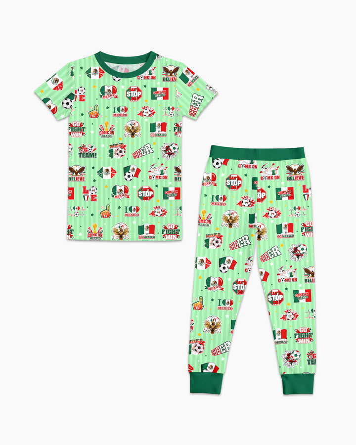 Soccer Game Day Go Team Mexico Family Matching Bamboo Two Piece Short Sleeve Pajama Set