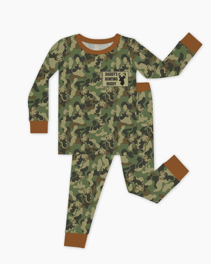 Embroidered Matching With Hunting Dad Bamboo Two Piece Long Sleeve Pajama Set