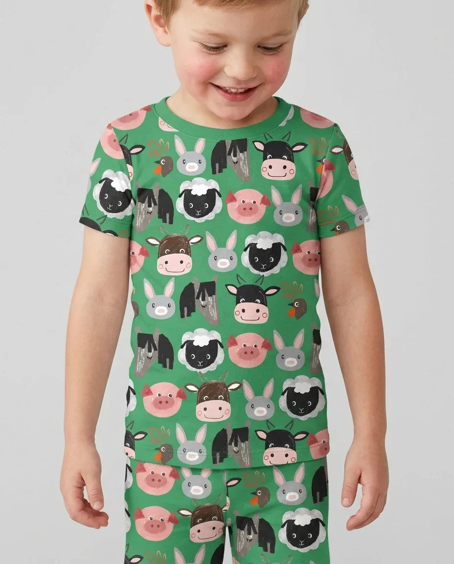 Farm Friends Family Matching Bamboo Two Piece Short Sleeve Shorts Pajama Set