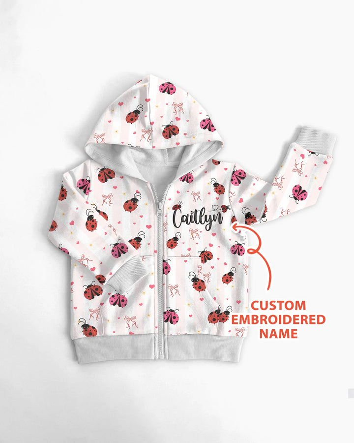 Personalisierter bestickter Marienkäfer Bambus Reißverschluss-Hoodie