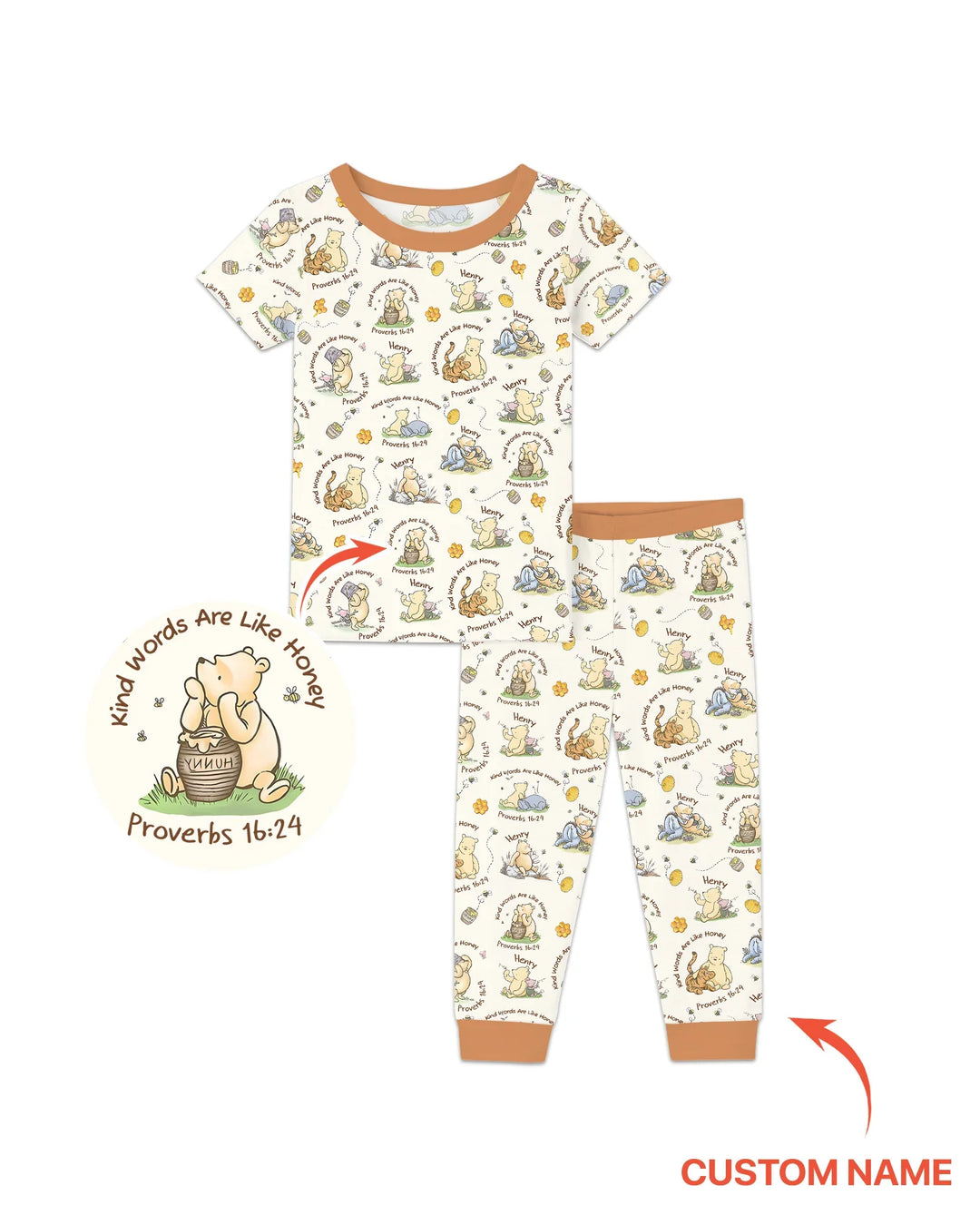 Kind Words Are Like Honey Custom Name Bamboo Two Piece Short Sleeve Pajama Set