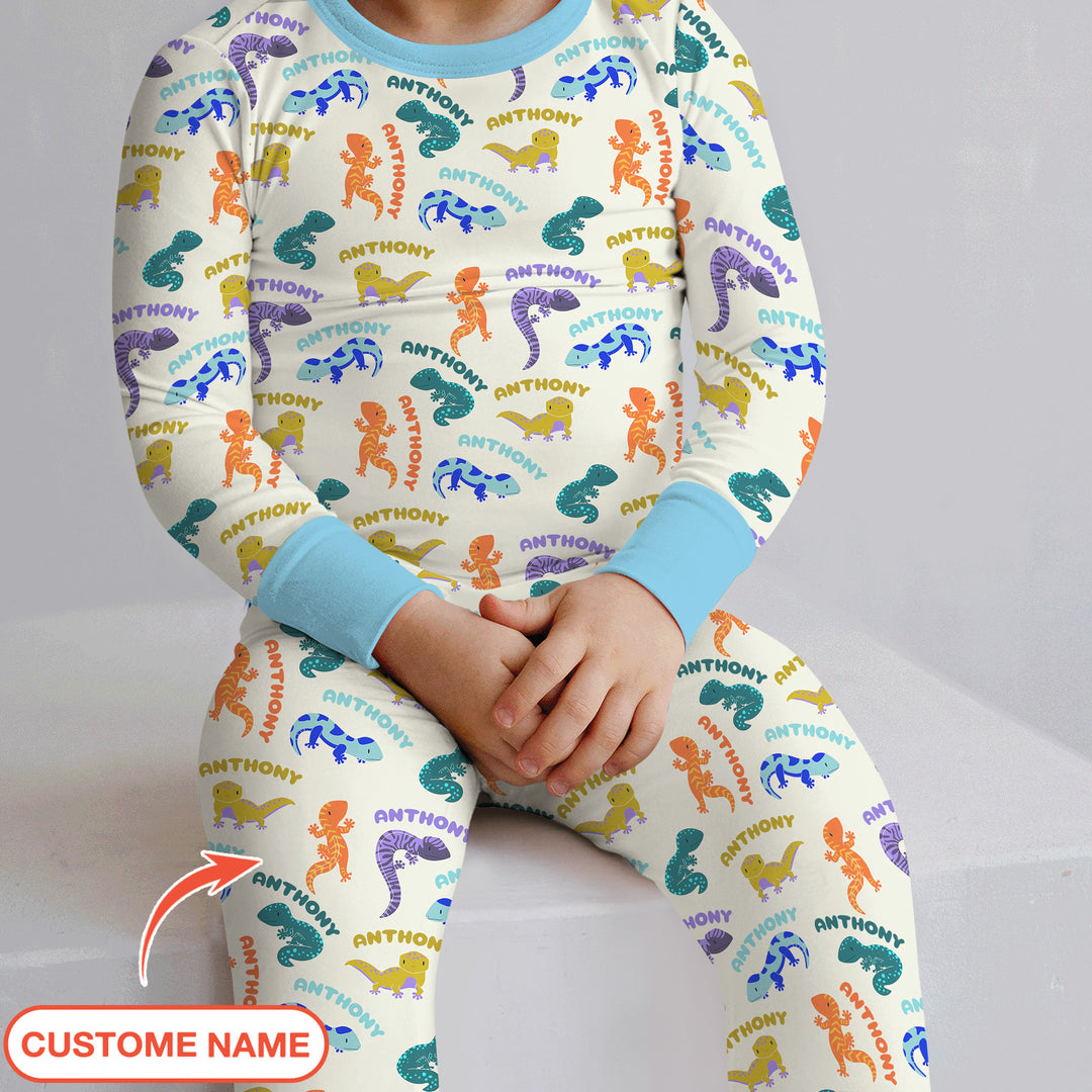 Custom Name Little Salamander Two Piece Long Sleeve Pajama Set