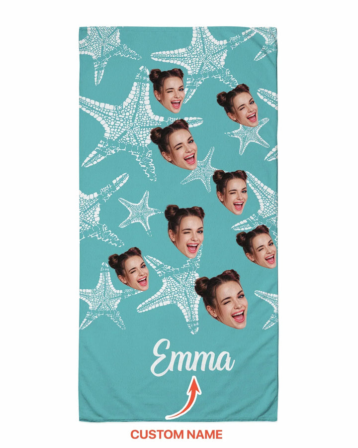Custom Photo Starfish With Names Bamboo Beach Towel