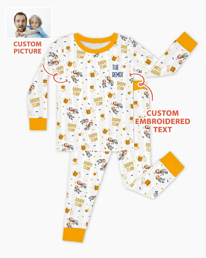 Personalized Embroidered Dad And Me Picture Bamboo Two Piece Long Sleeve Pajama Set