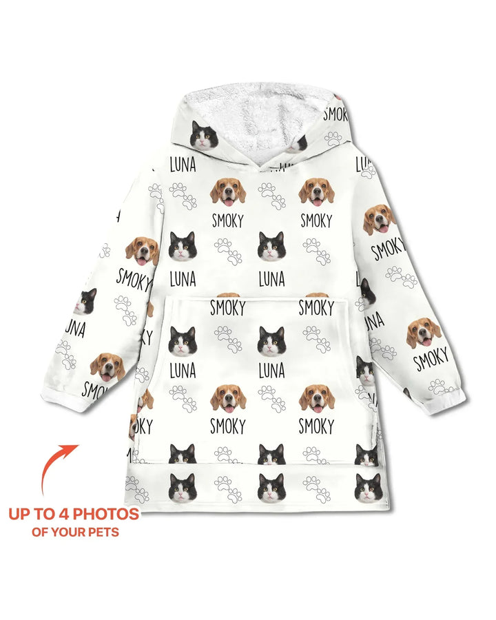 Custom Name and Pet Photos Blanket Hoodie
