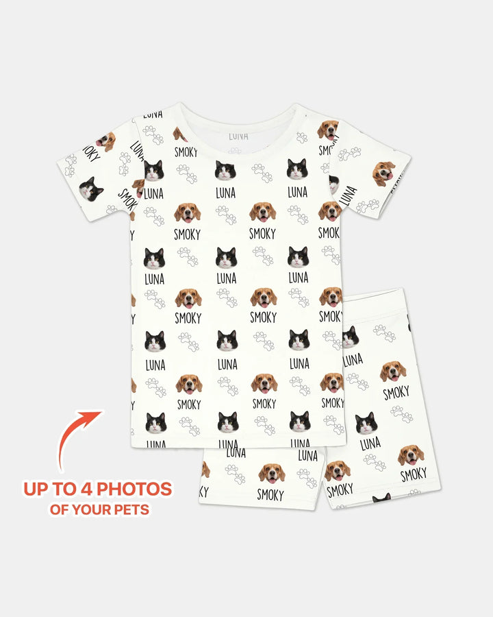 Custom Name and Pet Photos Two Piece Short Sleeve Shorts Pajama Set