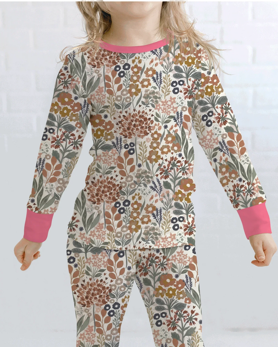 Conjunto de pijama de dos piezas de manga larga de bambú Autumn Meadow Botanicals