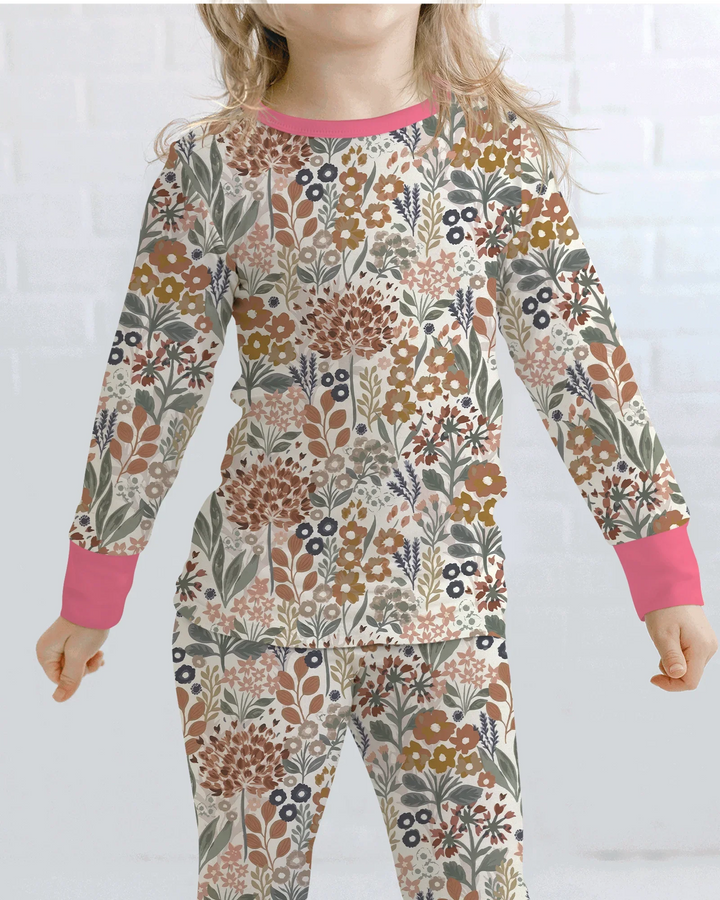 Conjunto de pijama de dos piezas de manga larga de bambú Autumn Meadow Botanicals