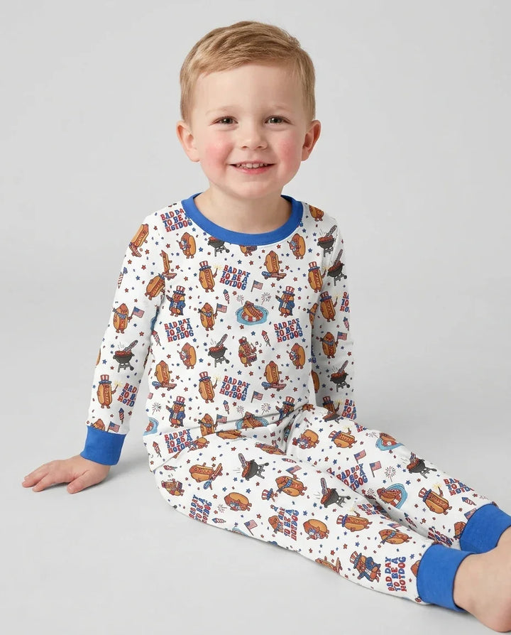 Hot Dog Patriotic Bamboo Two Piece Long Sleeve Pajama Set