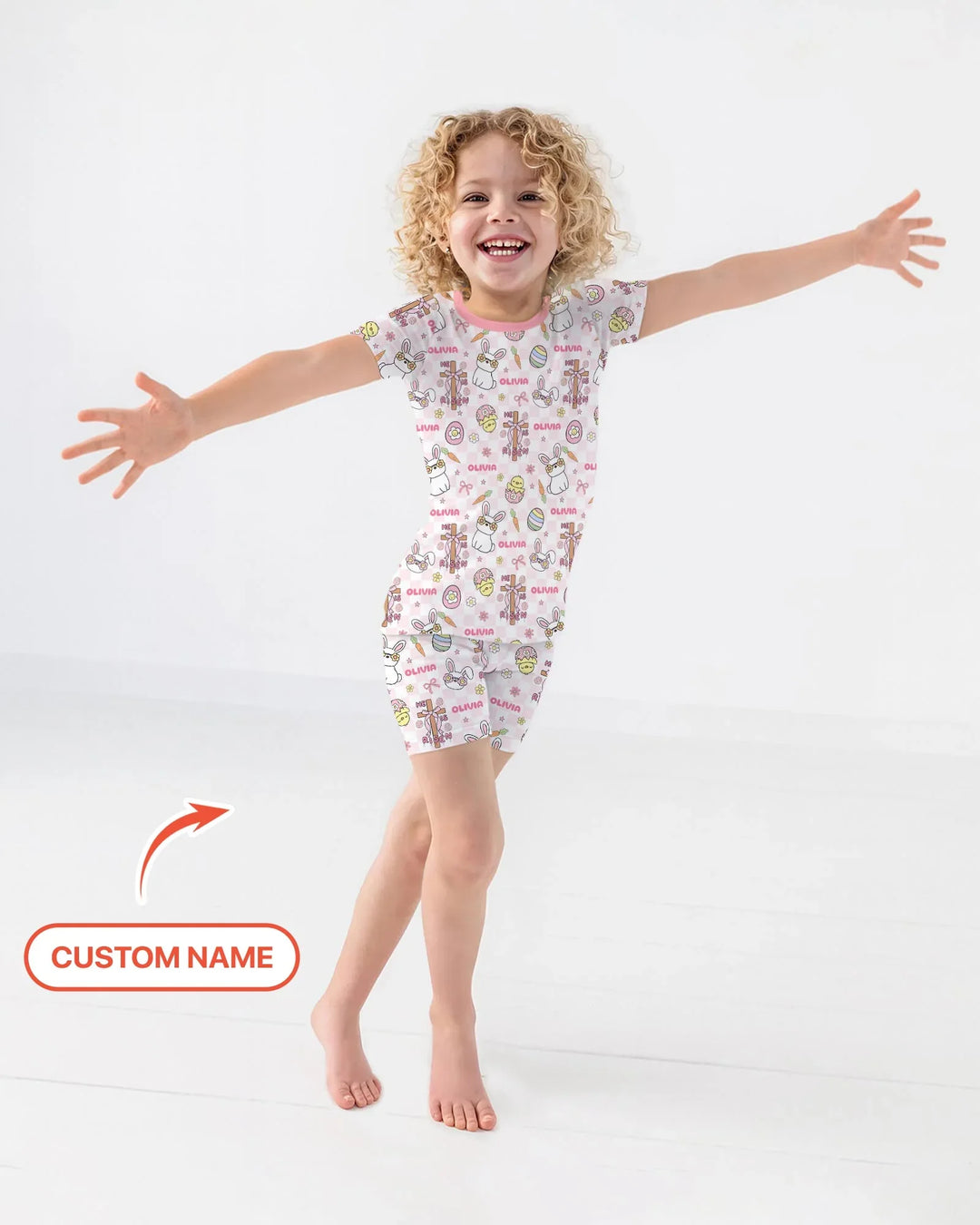 Custom Name Retro Easter Two Piece Short Sleeve Shorts Pajama Set