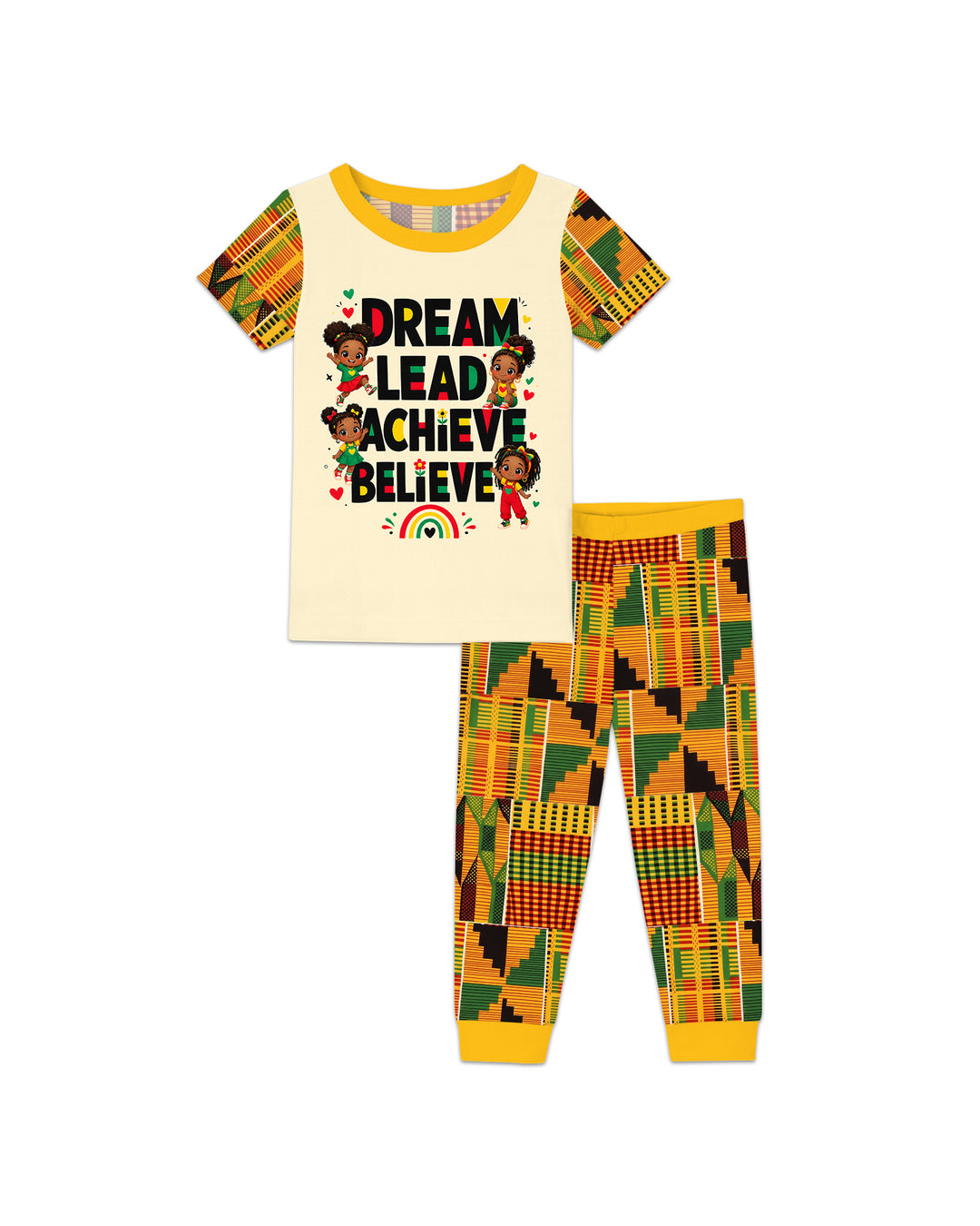 Black Girl Dream Lead Achieve Believe Bamboo Two Piece Short Sleeve Pajama Set