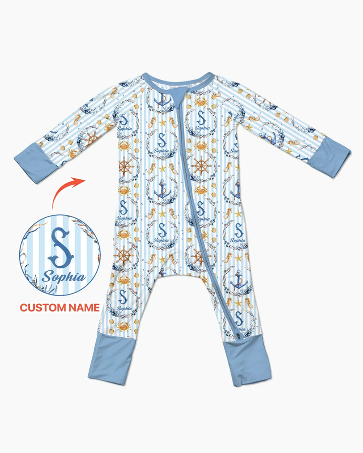 Pijama convertible con cremallera de bambú personalizado "Bon Voyage"