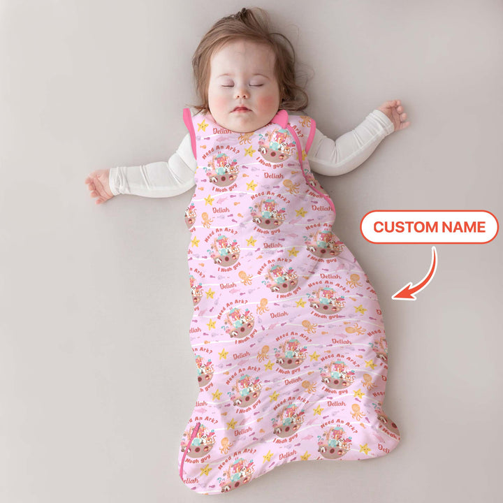 Noah’s Ark Custom Name Girl Sleep Bag