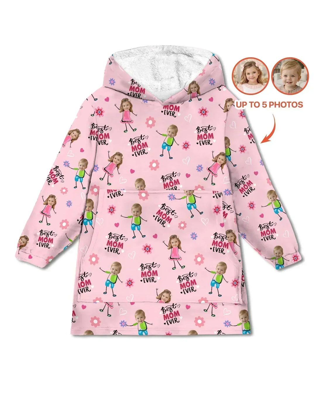 Custom Photo "Best Mom Ever" Doodle Bamboo Blanket Hoodie