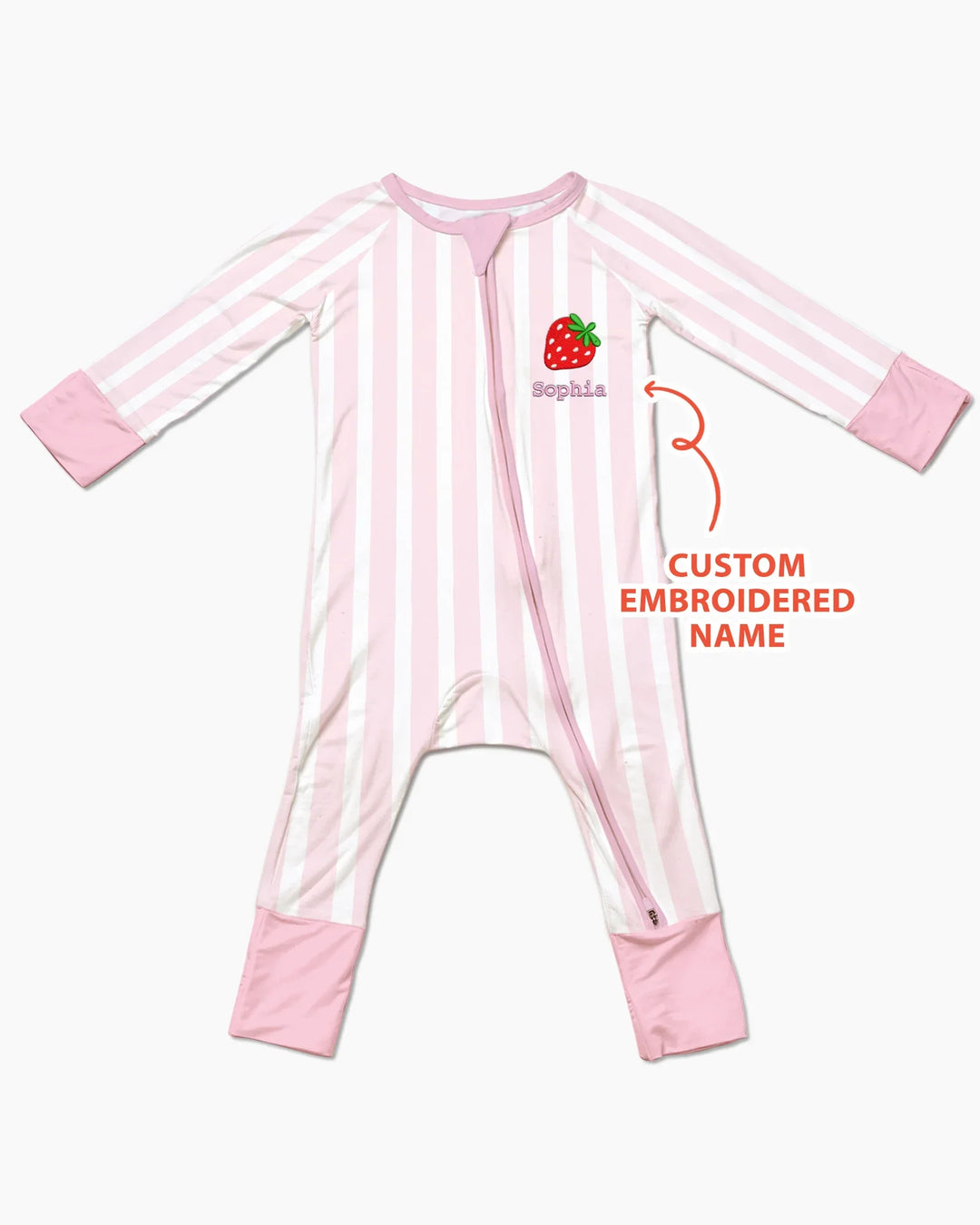 Personalized Embroidered Pink Stripes Baby Bamboo Convertible Zippy