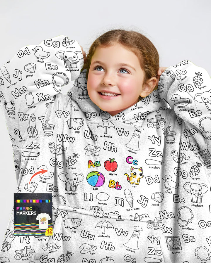 All Colorable Alphabet Wearable Blanket Hoodie